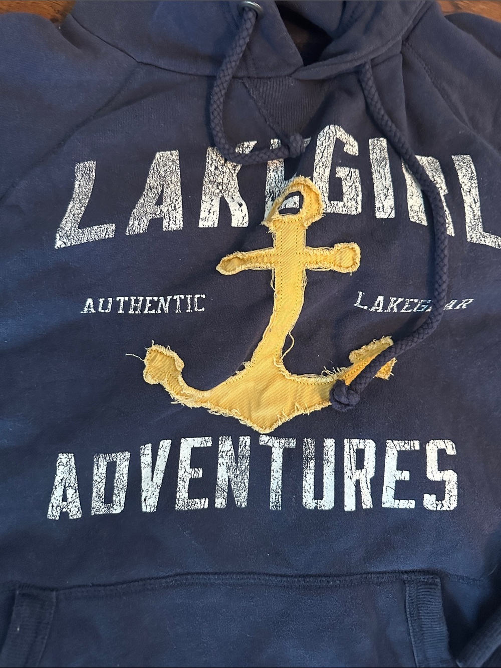 Lake Girl Hoodie with Distressed Yellow Anchor Graphic - Picture 2 of 8